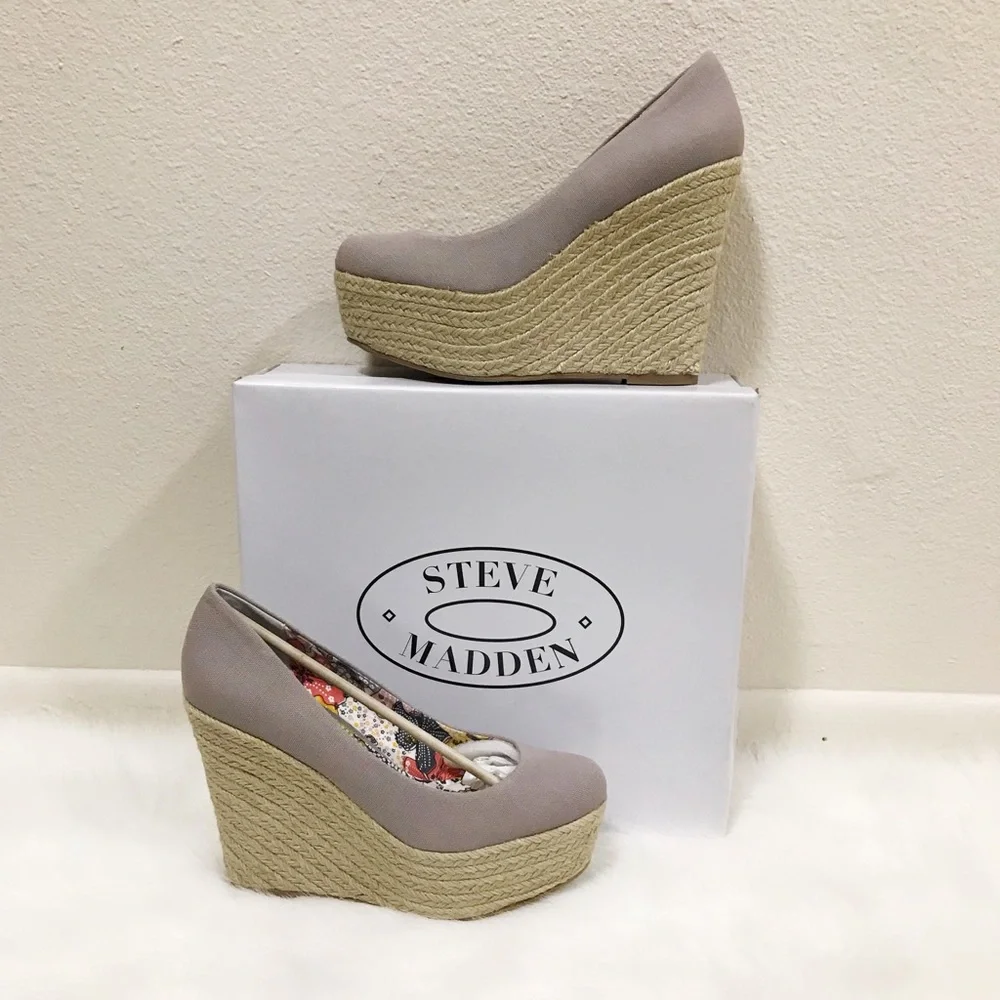 Steve Madden Taupe Platform Espadrille Wedges